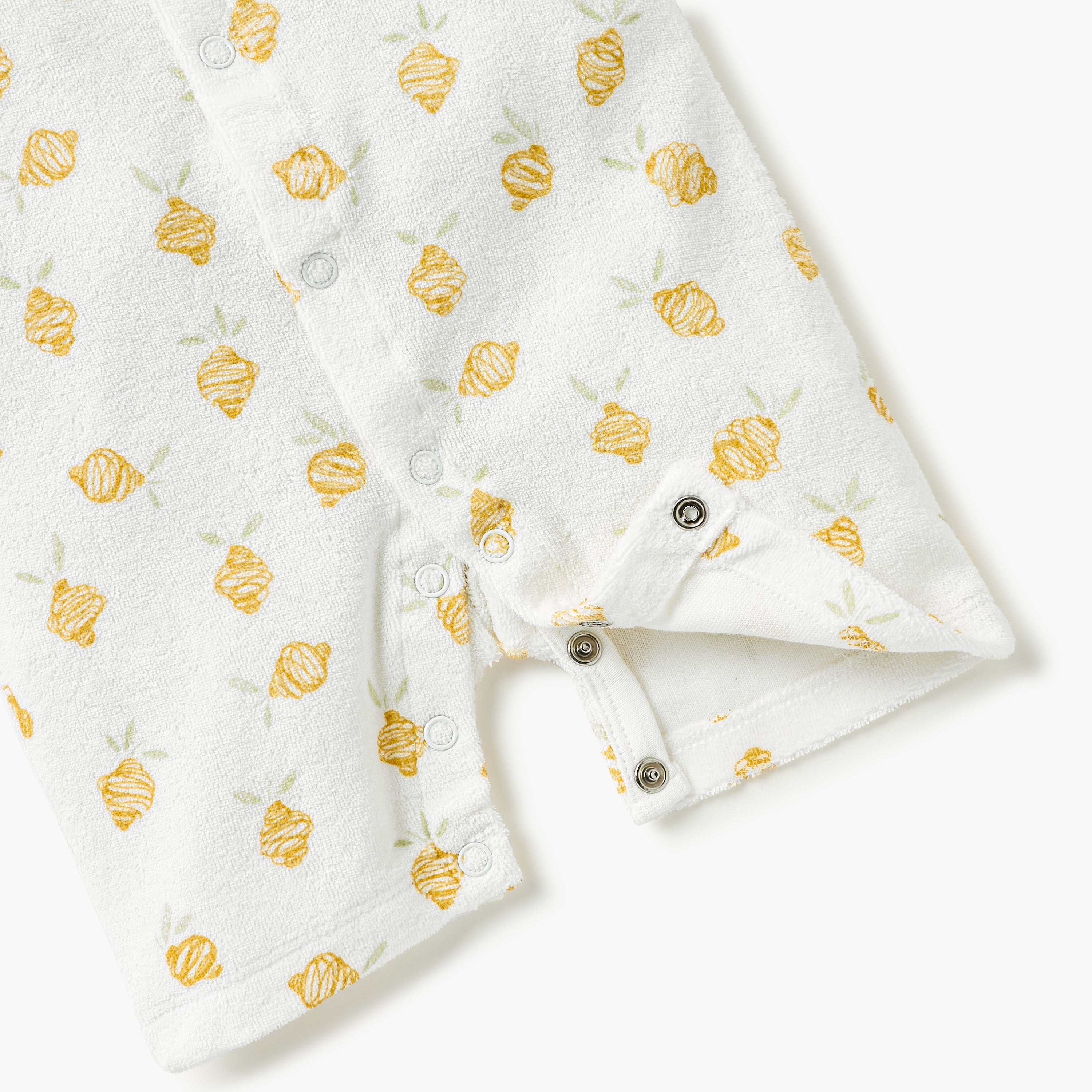 Juniors Printed Romper with Short Sleeves and Button Closure