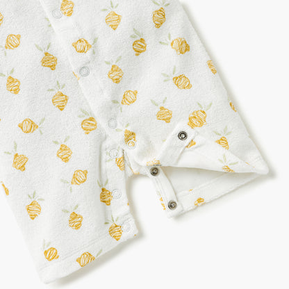 Juniors Printed Romper with Short Sleeves and Button Closure