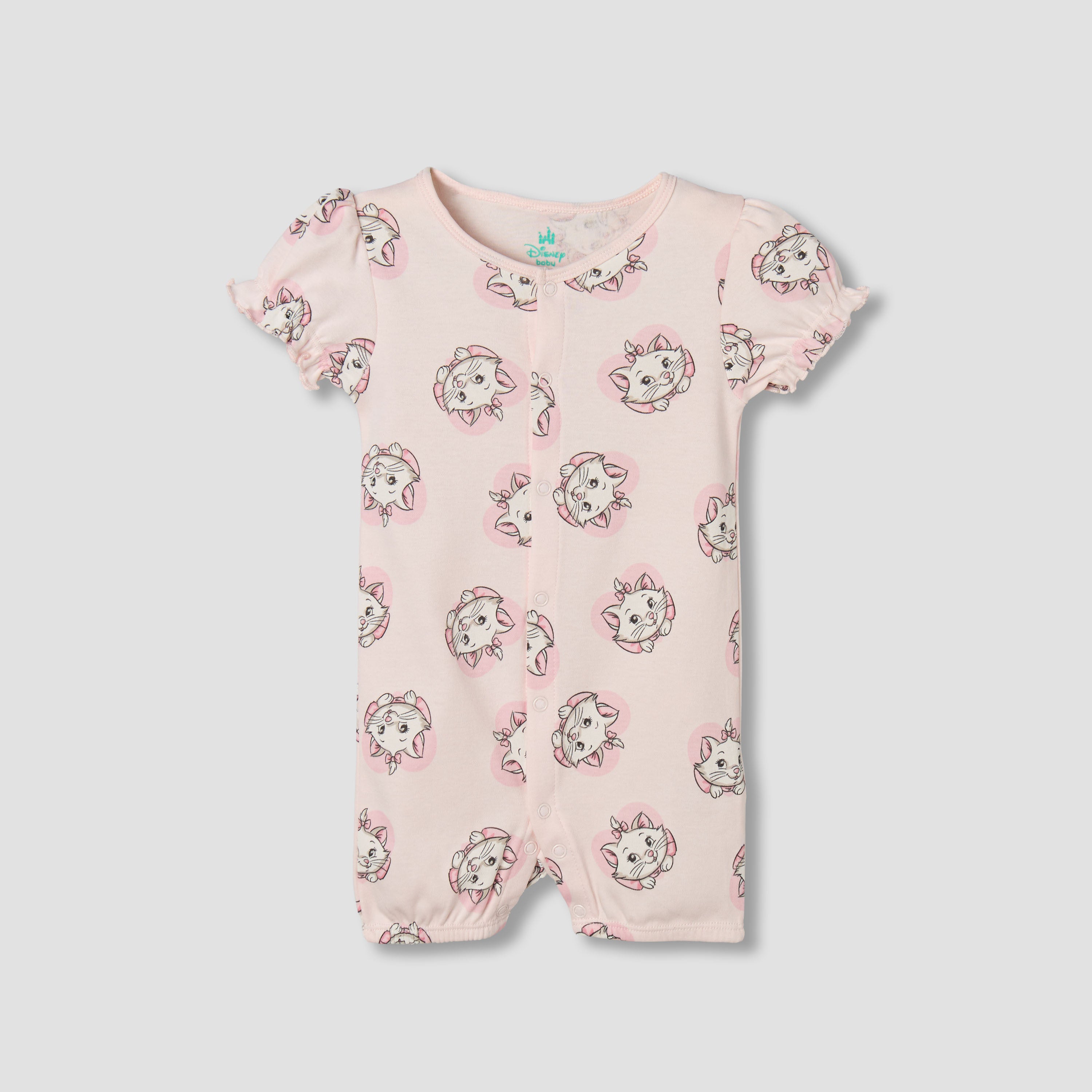 Disney Round Neck Short Sleeves Romper with Marie Print - Pink / 12-18 mths