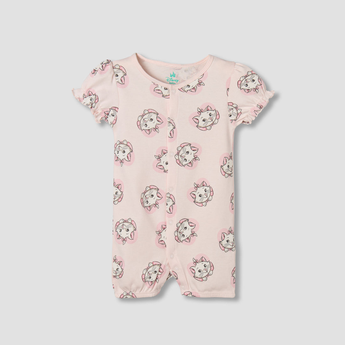 Disney Round Neck Short Sleeves Romper with Marie Print