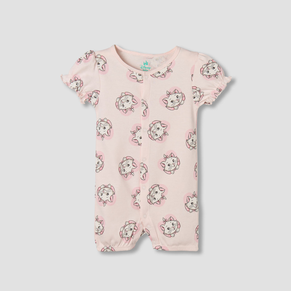 Disney Round Neck Short Sleeves Romper with Marie Print
