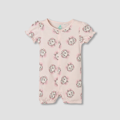 Disney Round Neck Short Sleeves Romper with Marie Print
