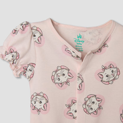 Disney Round Neck Short Sleeves Romper with Marie Print