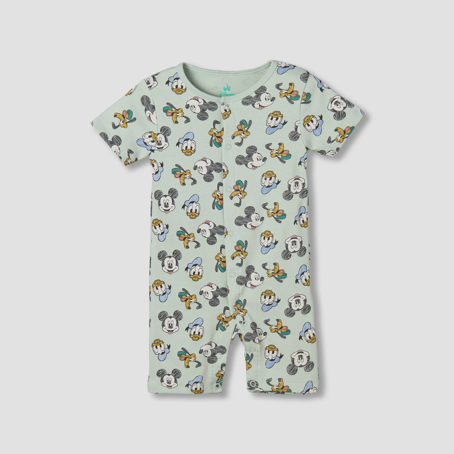 Disney Round Neck Short Sleeves Romper with Mickey Mouse and Friends Print - Green / 12-18 mths