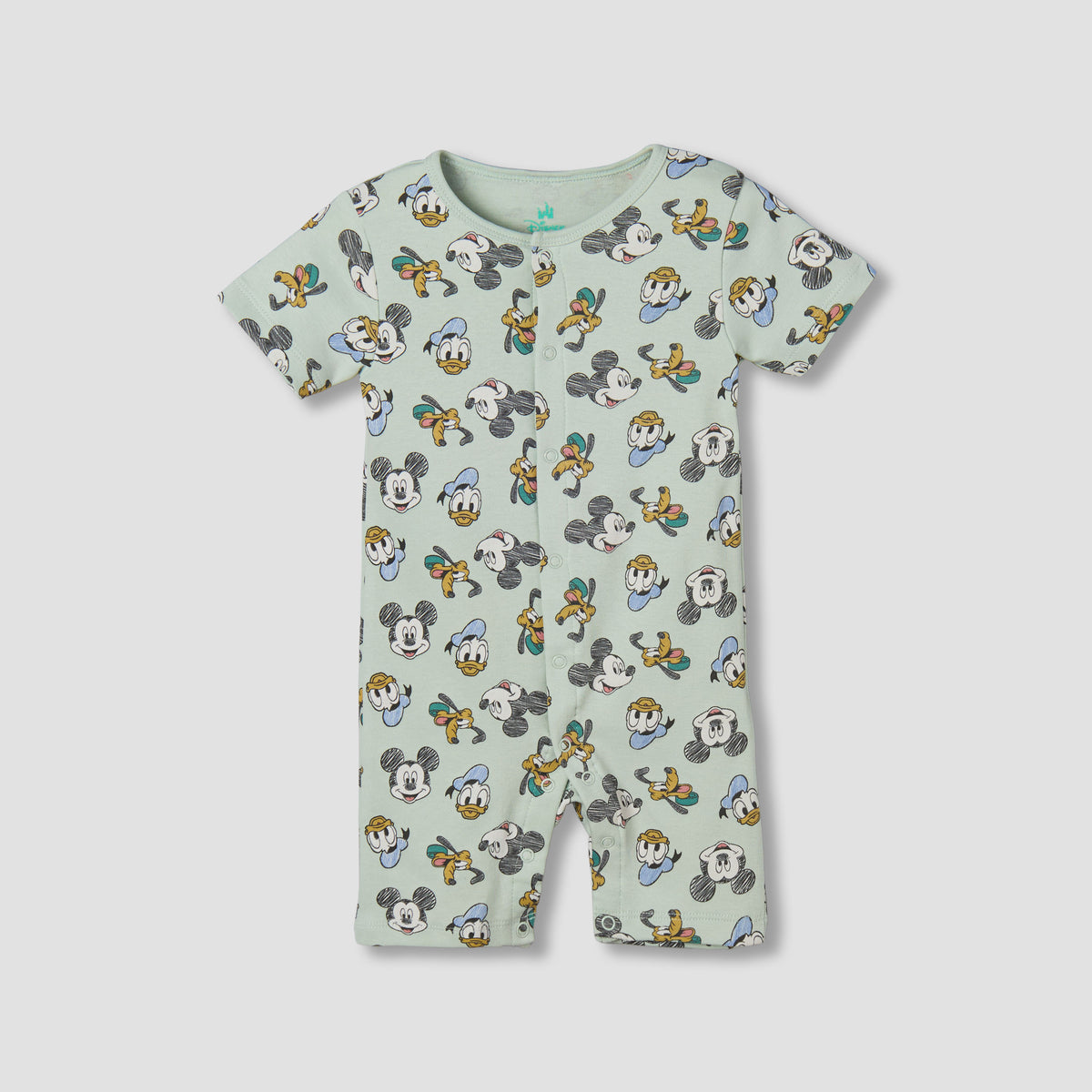 Disney Round Neck Short Sleeves Romper with Mickey Mouse and Friends Print