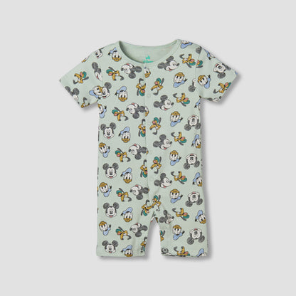 Disney Round Neck Short Sleeves Romper with Mickey Mouse and Friends Print