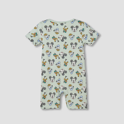 Disney Round Neck Short Sleeves Romper with Mickey Mouse and Friends Print
