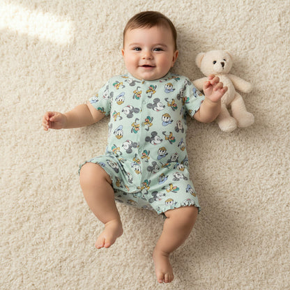Disney Round Neck Short Sleeves Romper with Mickey Mouse and Friends Print