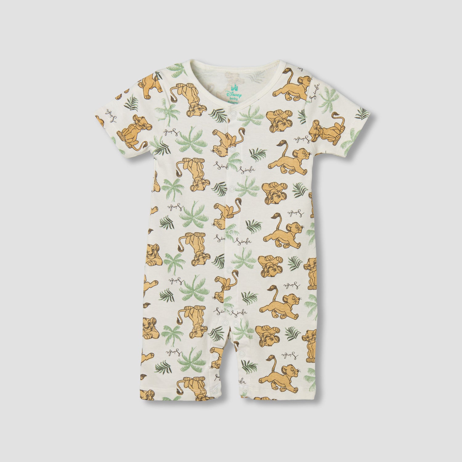 Disney Round Neck Short Sleeves Romper with Simba Print
