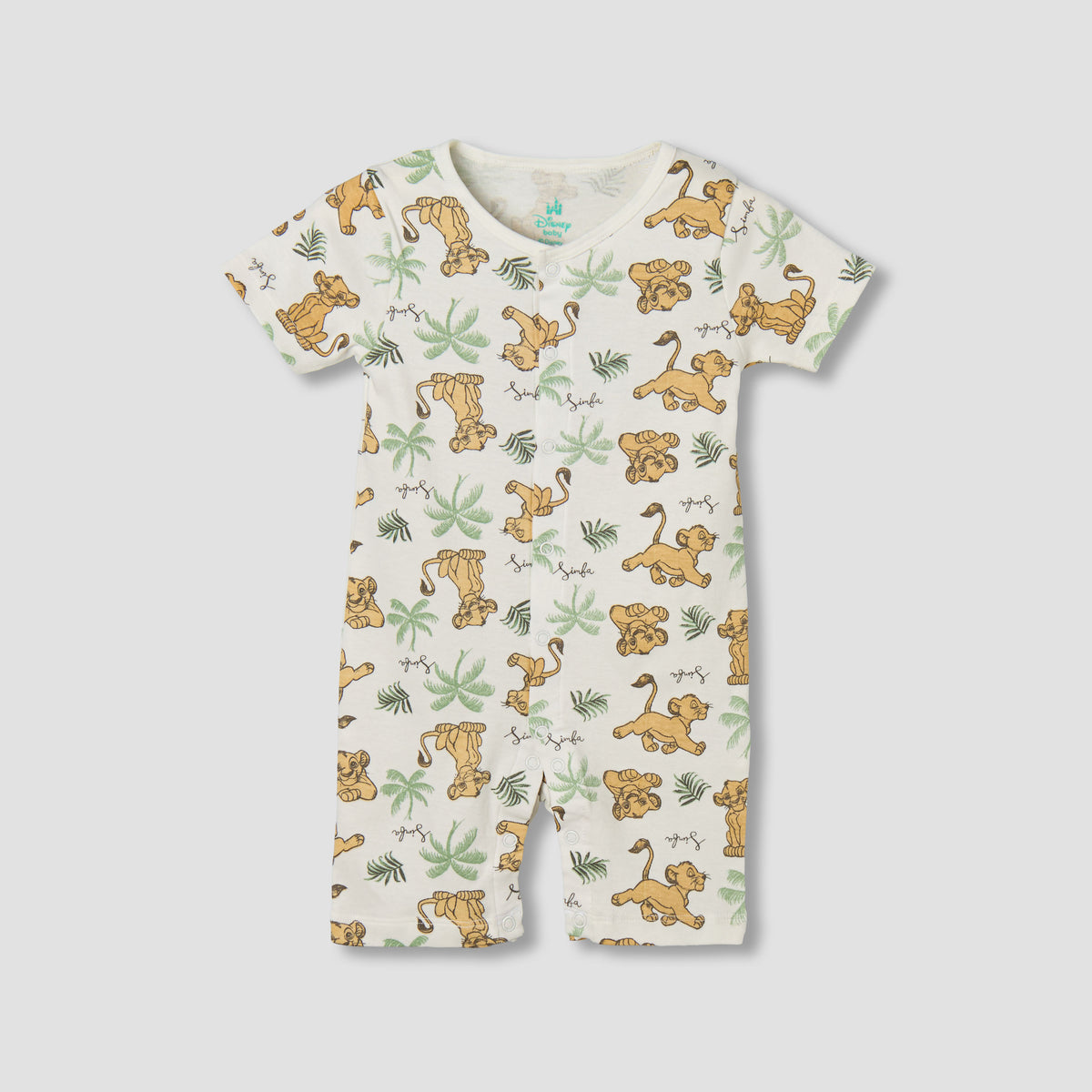 Disney Round Neck Short Sleeves Romper with Simba Print