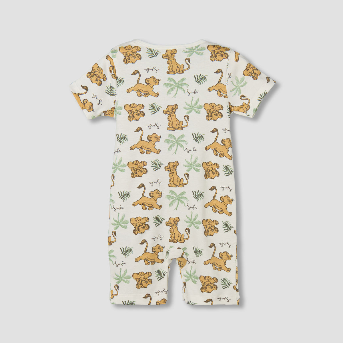 Disney Round Neck Short Sleeves Romper with Simba Print