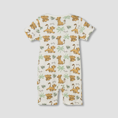 Disney Round Neck Short Sleeves Romper with Simba Print