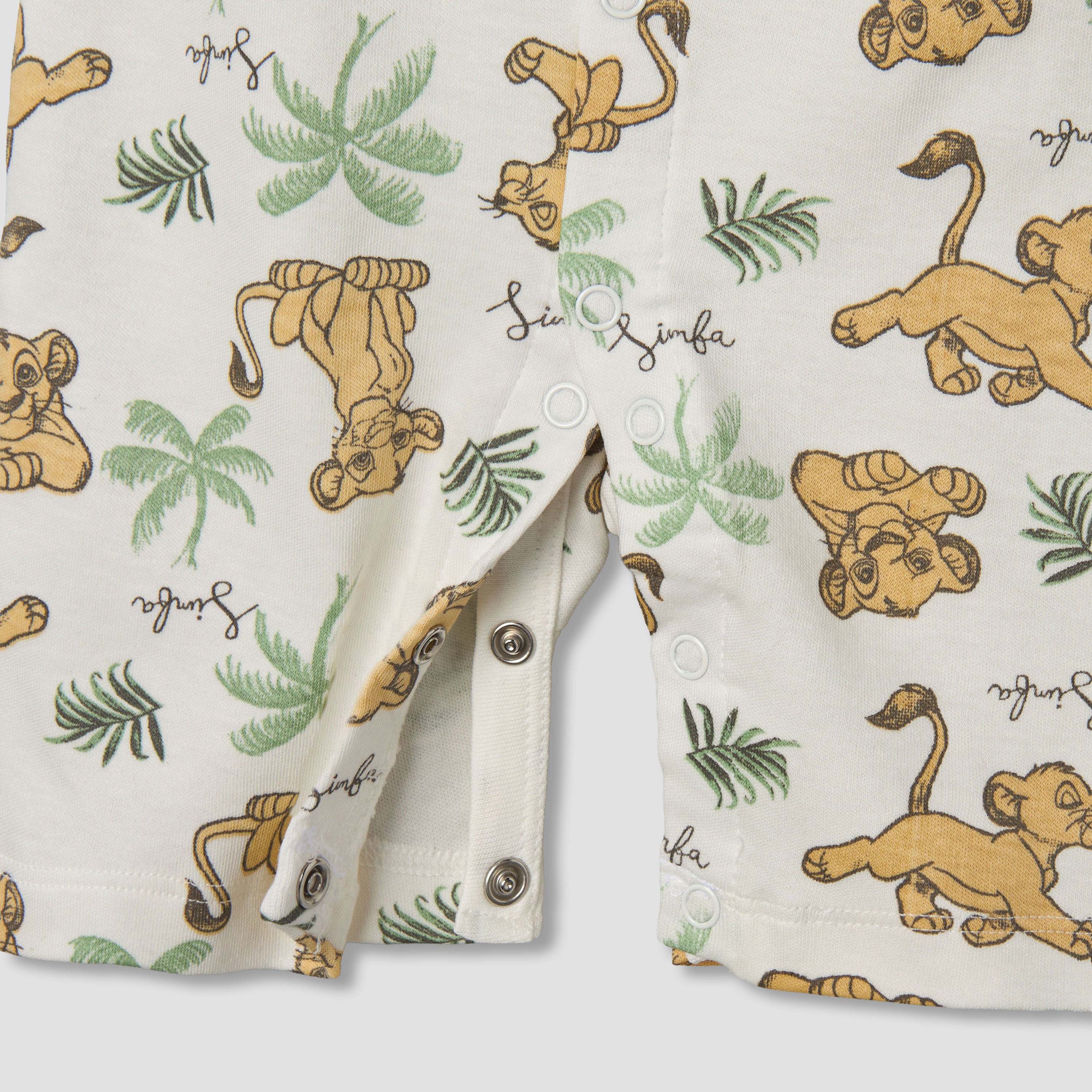 Disney Round Neck Short Sleeves Romper with Simba Print