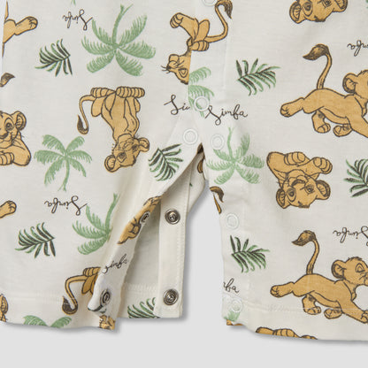 Disney Round Neck Short Sleeves Romper with Simba Print