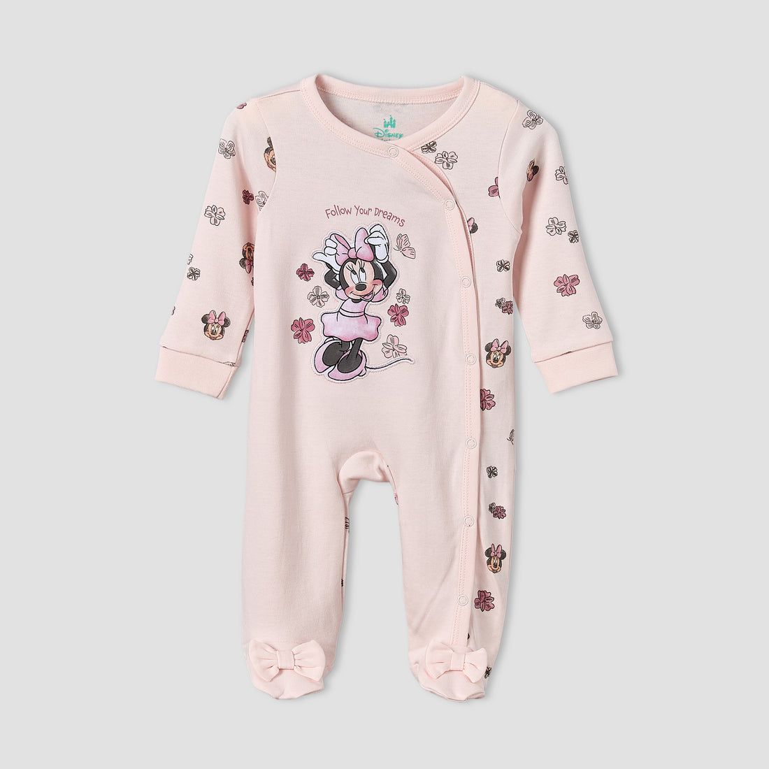 Disney Cotton Crew Neck Long Sleeves Sleepsuit with Minnie Mouse Applique - Pink / 12-18 mths
