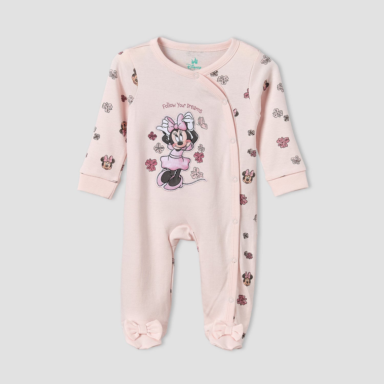 Disney Cotton Crew Neck Long Sleeves Sleepsuit with Minnie Mouse Applique - Pink / 12-18 mths