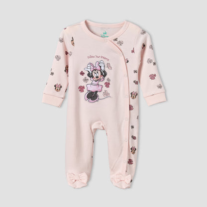 Disney Cotton Crew Neck Long Sleeves Sleepsuit with Minnie Mouse Applique - Pink / 12-18 mths