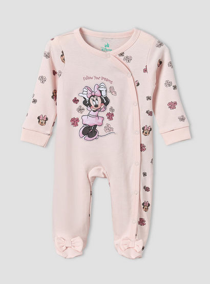 Disney Cotton Crew Neck Long Sleeves Sleepsuit with Minnie Mouse Applique-baby-girls-clothing-nightwear-sleepsuits-image-1