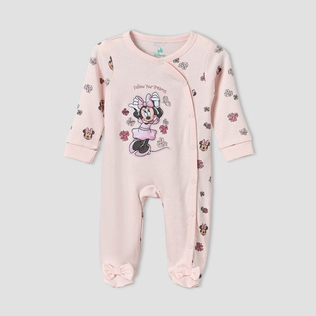 Disney Cotton Crew Neck Long Sleeves Sleepsuit with Minnie Mouse Applique - Pink / 12-18 mths