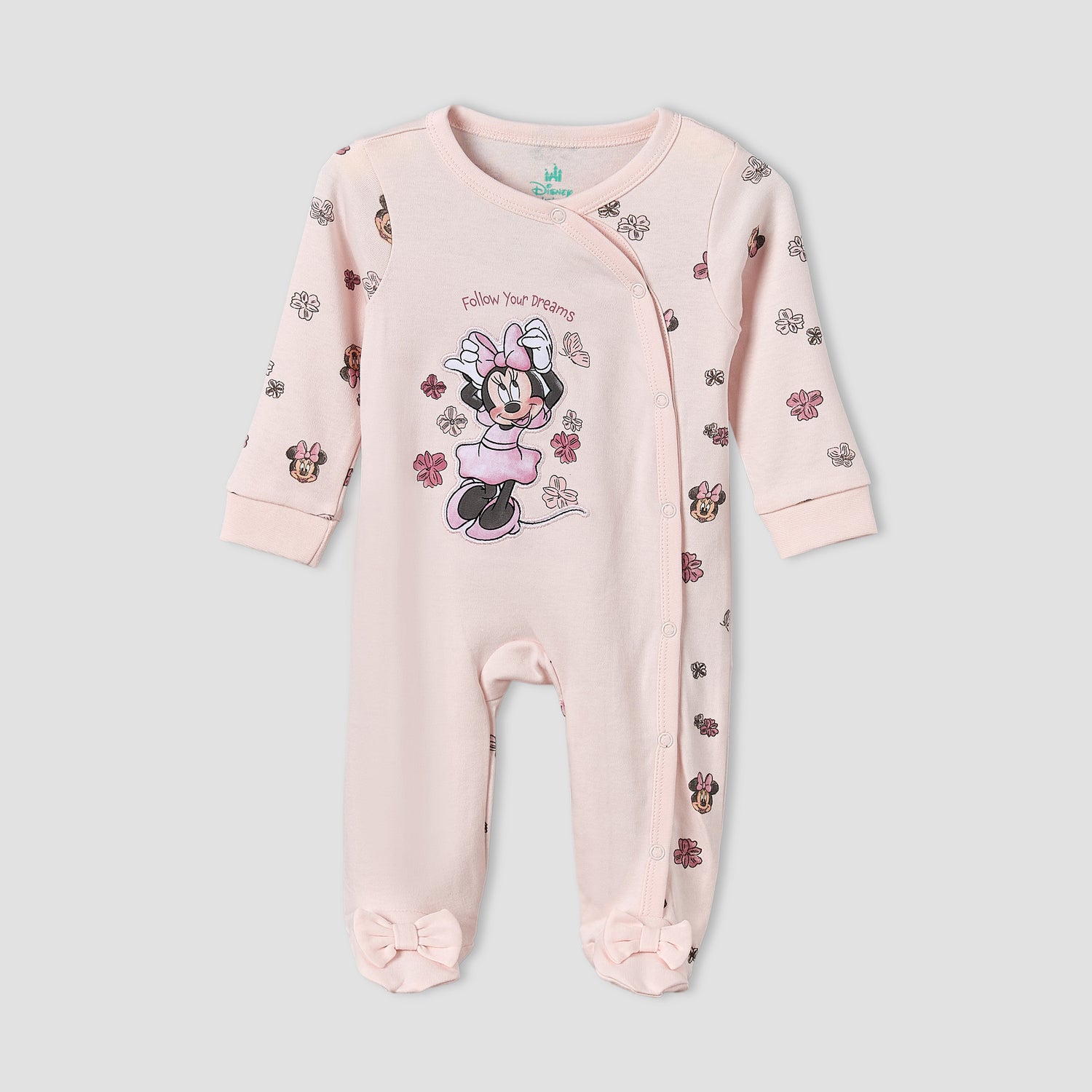 Disney Cotton Crew Neck Long Sleeves Sleepsuit with Minnie Mouse Applique - Pink / 12-18 mths
