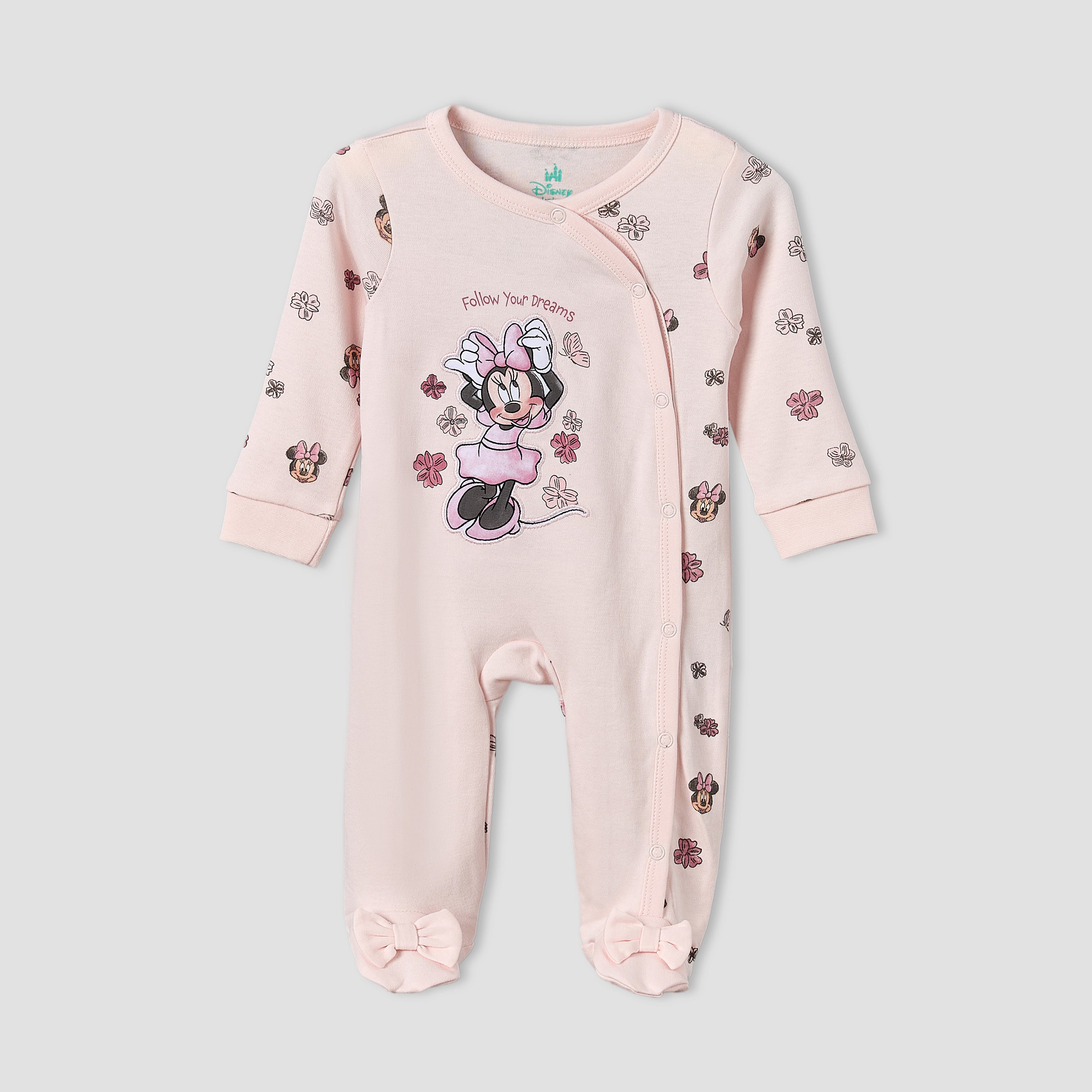 Disney Cotton Crew Neck Long Sleeves Sleepsuit with Minnie Mouse Applique - Pink / 12-18 mths