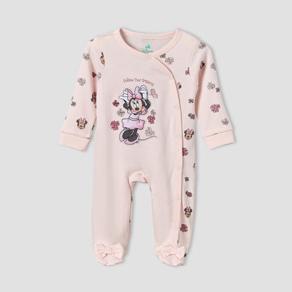 Disney Cotton Crew Neck Long Sleeves Sleepsuit with Minnie Mouse Applique - Pink / 12-18 mths