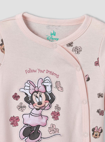 Disney Cotton Crew Neck Long Sleeves Sleepsuit with Minnie Mouse Applique-baby-girls-clothing-nightwear-sleepsuits-image-3