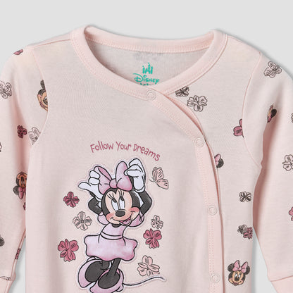 Disney Cotton Crew Neck Long Sleeves Sleepsuit with Minnie Mouse Applique