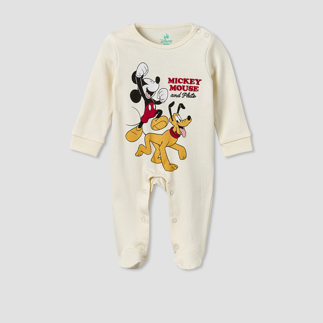 Disney Cotton Crew Neck Long Sleeves Sleepsuit with Mickey Mouse Print