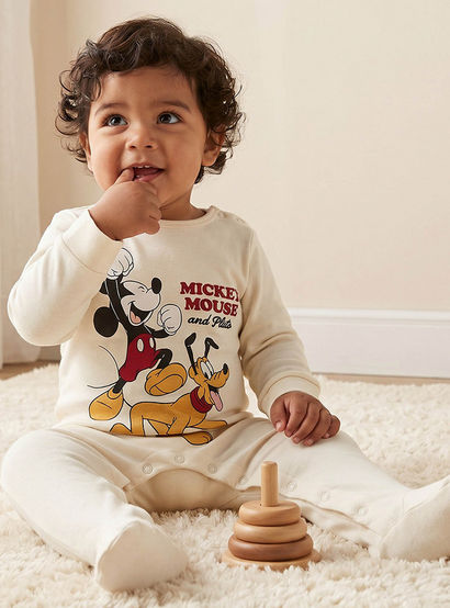 Disney Cotton Crew Neck Long Sleeves Sleepsuit with Mickey Mouse Print-baby-boys-clothing-nightwear-sleepsuits-image-1