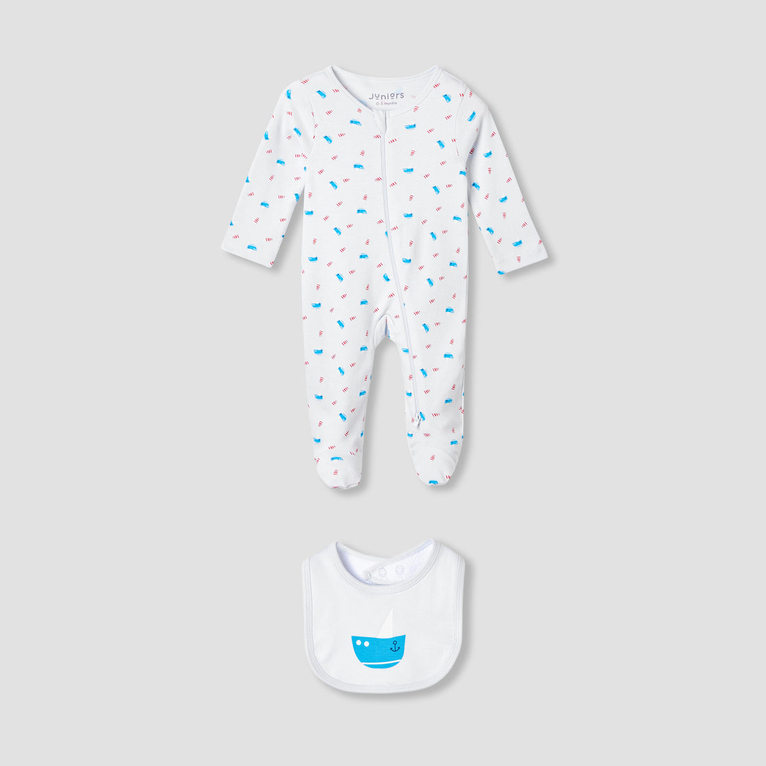 Juniors Round Neck Sleepsuit with Bib - Cotton - Long Sleeves - White / 12-18 mths