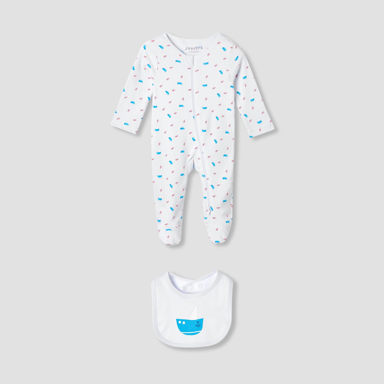 Juniors Round Neck Sleepsuit with Bib - Cotton - Long Sleeves - White / 12-18 mths