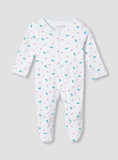 Juniors Round Neck Sleepsuit with Bib - Cotton - Long Sleeves-baby-boys-clothing-nightwear-sleepsuits-image-2
