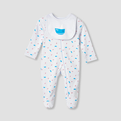 Juniors Round Neck Sleepsuit with Bib - Cotton - Long Sleeves