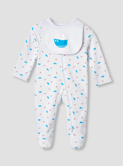 Juniors Round Neck Sleepsuit with Bib - Cotton - Long Sleeves-baby-boys-clothing-nightwear-sleepsuits-image-3