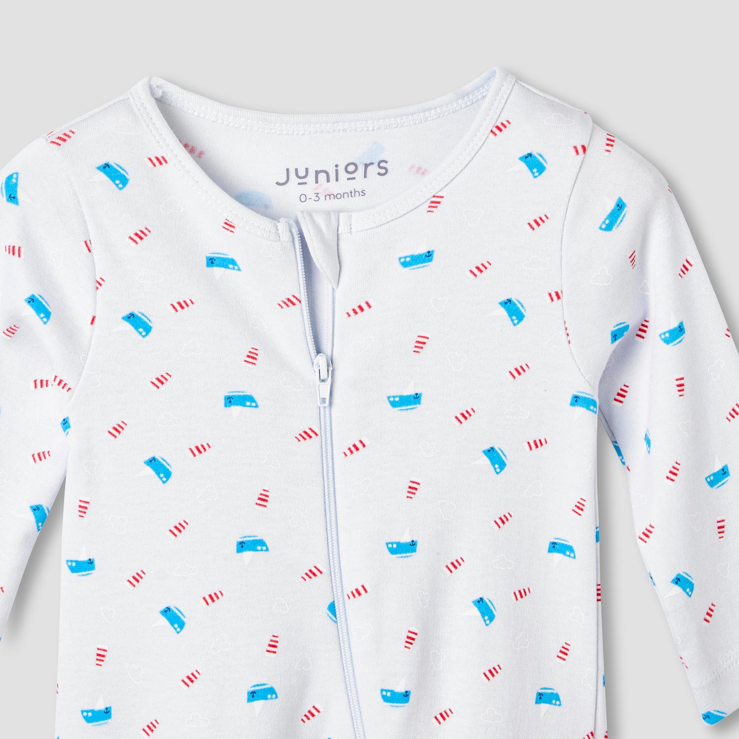 Juniors Round Neck Sleepsuit with Bib - Cotton - Long Sleeves