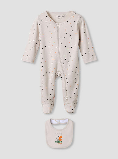 Juniors Crew Neck Sleepsuit with Bib - Cotton - Long Sleeves-baby-boys-clothing-nightwear-sleepsuits-image-1