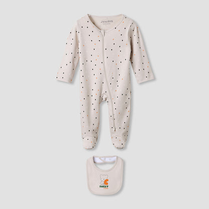 Juniors Crew Neck Sleepsuit with Bib - Cotton - Long Sleeves - Grey / 12-18 mths