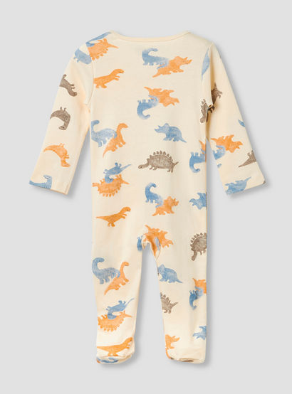 Juniors Round Neck Footed Sleepsuit with Dinosaur Print - Cotton - Long Sleeves-baby-boys-clothing-nightwear-sleepsuits-image-3