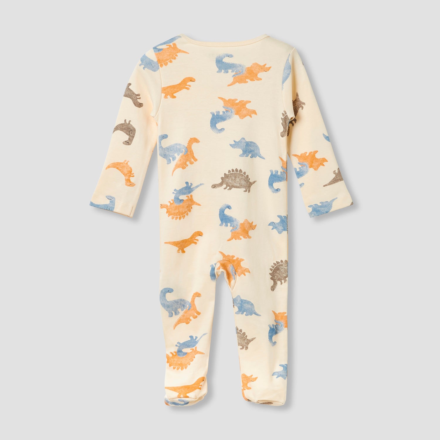 Juniors Round Neck Footed Sleepsuit with Dinosaur Print - Cotton - Long Sleeves