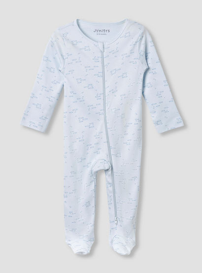 Juniors Round Neck Footed Sleepsuit with Fish Print - Cotton - Long Sleeves-baby-boys-clothing-nightwear-sleepsuits-image-1