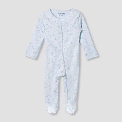 Juniors Round Neck Footed Sleepsuit with Fish Print - Cotton - Long Sleeves - Blue / 12-18 mths