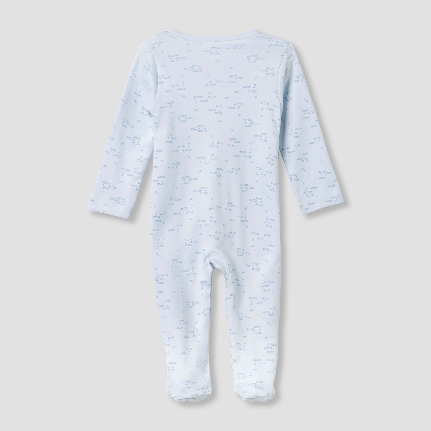 Juniors Round Neck Footed Sleepsuit with Fish Print - Cotton - Long Sleeves
