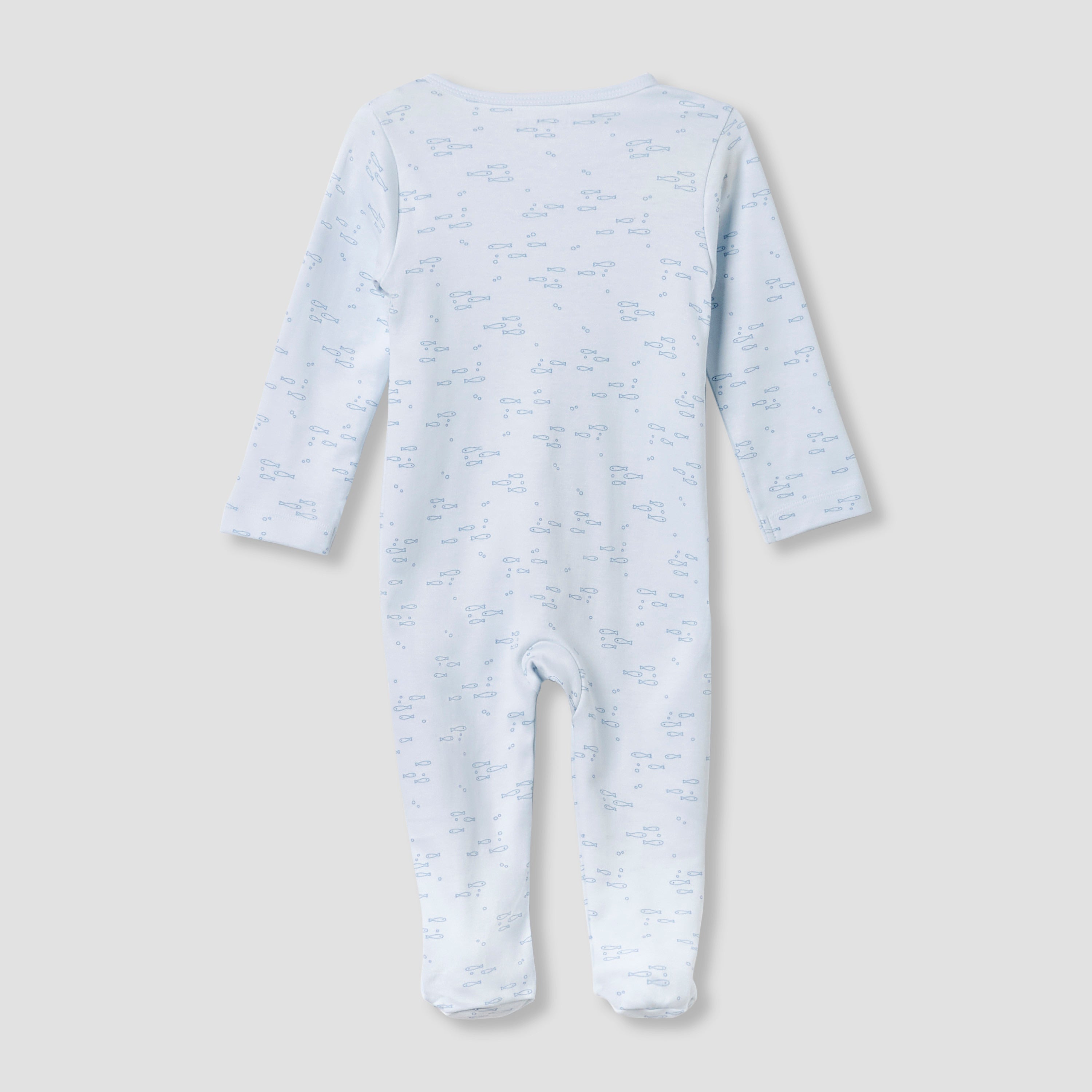Juniors Round Neck Footed Sleepsuit with Fish Print - Cotton - Long Sleeves