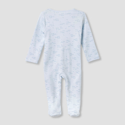 Juniors Round Neck Footed Sleepsuit with Fish Print - Cotton - Long Sleeves