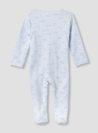 Juniors Round Neck Footed Sleepsuit with Fish Print - Cotton - Long Sleeves-baby-boys-clothing-nightwear-sleepsuits-image-2