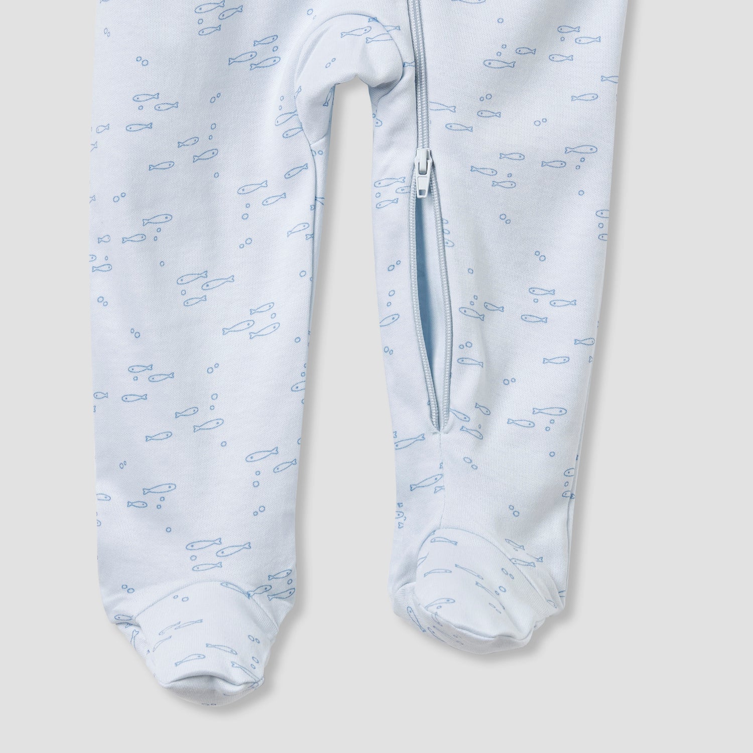 Juniors Round Neck Footed Sleepsuit with Fish Print - Cotton - Long Sleeves
