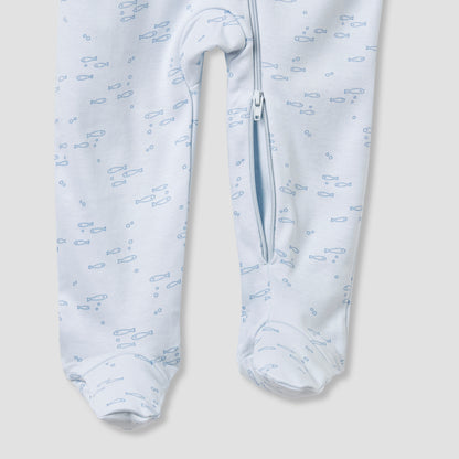 Juniors Round Neck Footed Sleepsuit with Fish Print - Cotton - Long Sleeves