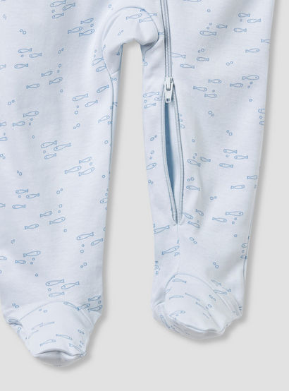 Juniors Round Neck Footed Sleepsuit with Fish Print - Cotton - Long Sleeves-baby-boys-clothing-nightwear-sleepsuits-image-4