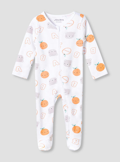 Juniors Round Neck Footed Sleepsuit with Fun Print - Cotton - Long Sleeves-baby-boys-clothing-nightwear-sleepsuits-image-1
